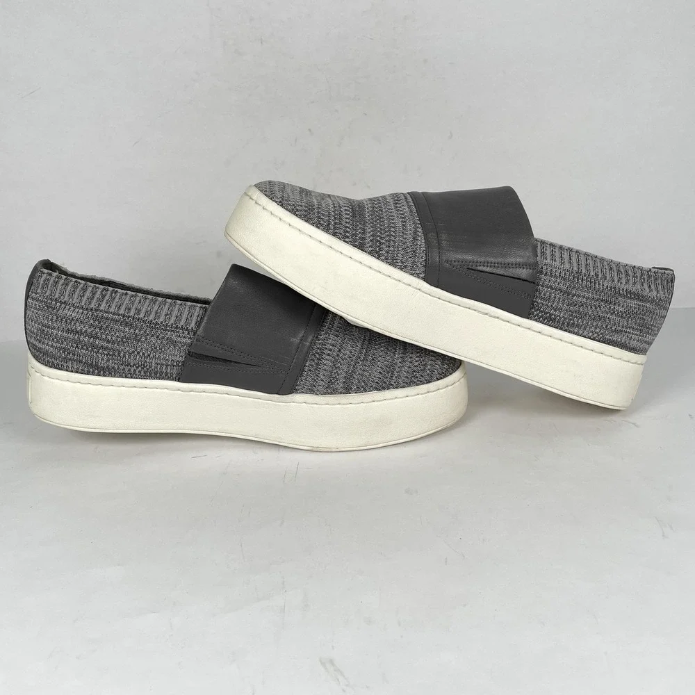 Vince Blair Shoes Womens Size 9.5 Gray Knit Leather Slip On Platform Sneakers